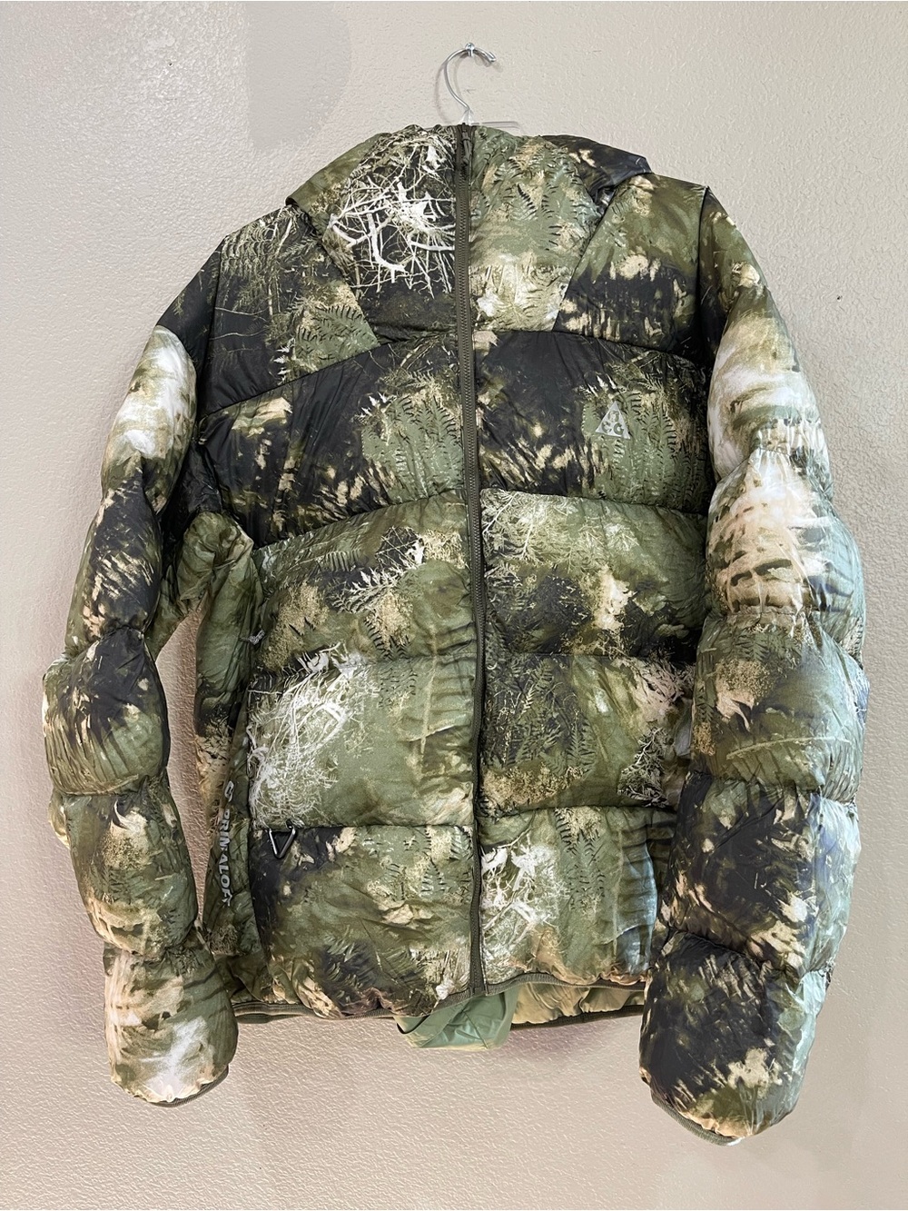 Nike ACG Lunar Lake green camo unisex primaloft packable hooded puffer jacket